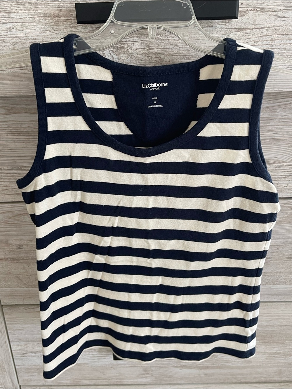Liz Claiborne Navy and White Striped Tank Top nautical summer petite medium